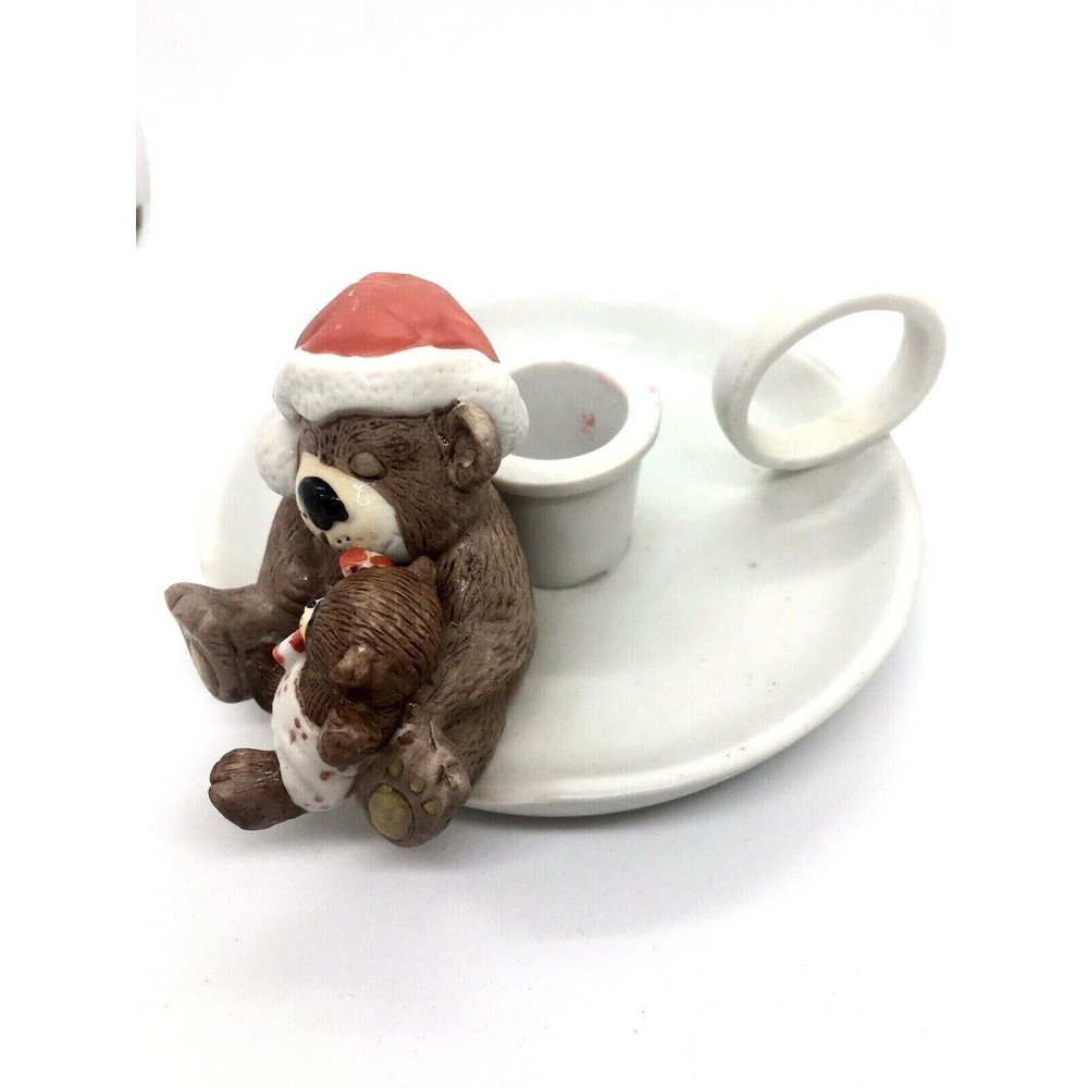 Vtg Christmas Bear Candle Holder CCCC Korea Porcelain Figurine Statue 1950's